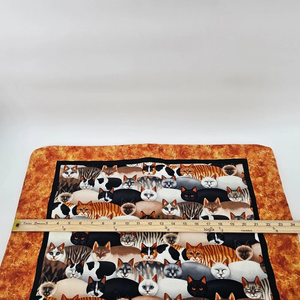 Handmade Pillow Shams Set of 2 Unisex 20X24 Orange Cat Print Zippered Folk Art
